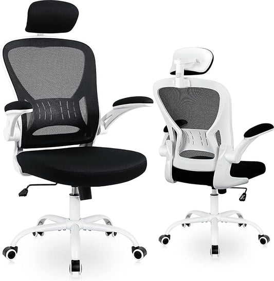 Office Chair Ergonomic Desk Chair Comfort Adjustable Height with Wheels，Lumbar Support Mesh Swivel Computer Home Office Study Task Chair Black & White