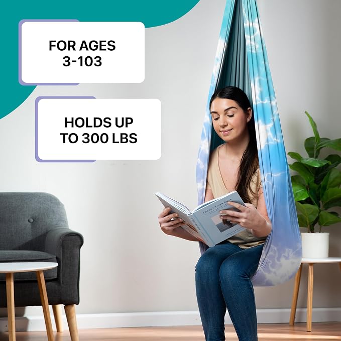 Indoor Sensory Swing for Kids or Outdoor – Holds 300lbs, Double-Layer, & 360° Swivel, Calming Compression Therapy Swing Hammock for Kids & Adults with All Hardware – Sensory-Motor Toys & Gifts