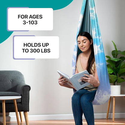 Indoor Sensory Swing for Kids or Outdoor – Holds 300lbs, Double-Layer, & 360° Swivel, Calming Compression Therapy Swing Hammock for Kids & Adults with All Hardware – Sensory-Motor Toys & Gifts