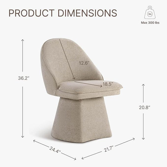 KISLOT Swivel Dining Chairs Set of 4, Upholstered Mid Century Modern Deskchair with Round Back, Linen Fabric Kitchen Chairs for Dining Room, Bedroom, Dressing Room, Khaki
