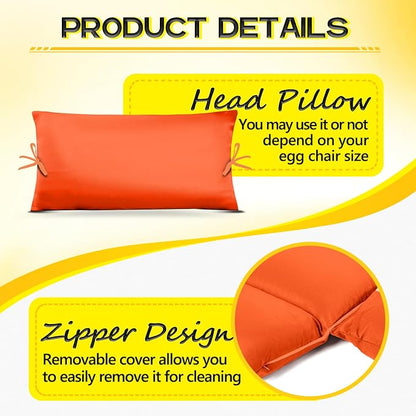MAGIC ELEPHANT Egg Chair Cushion, Memory Foam Indoor Outdoor Hanging Egg Chair Cushion Replacement, Patio Basket Swing Cushion with Headrest (Orange)