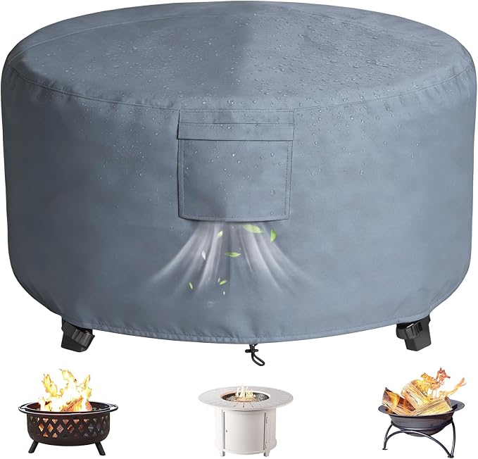 Chinchilla Heavy Duty 36 Inch Round Fire Pit Cover - 100% Waterproof & Weatherproof 600D Oxford Fabric, Durable All-Season Protection for 33/34/35/36 Inch Propane Fire Pits and Tables