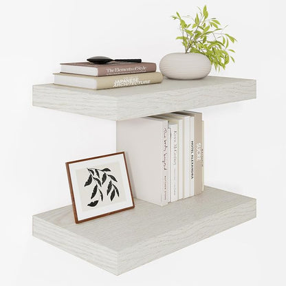 Vivelove 12 Deep Floating Shelves for Wall, 18 Inch Shelves for Room Wall Mounted, 2" Thick Floating Shelf for Living Room Bedroom Bathroom Kitchen Laundry Room, Set of 2 White Birch