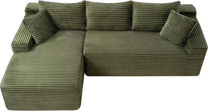 95" L-Shaped Right Facing Cloud Sectional Couch for Living Room, Modular Compressed Boneless Sectional Sofa Corduroy Boneless Corner Foam Sofa W/Chaise Lounge and Pillows
