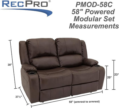 RecPro Charles 58" Powered Double RV Wall Hugger Recliner Sofa RV Loveseat with Upgraded 2023 Fabric (Chestnut)