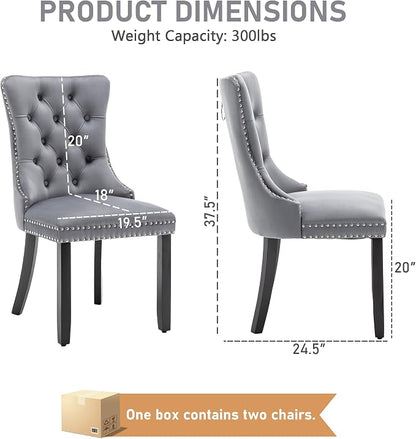 Mid Century Modern Dining Chair Set of 6 Velvet Upholstered Dining Accent Chair Farmhouse Dining Chairs with High Back and Nailhead Trim for Kitchen, Living Room, Bedroom (Gray)