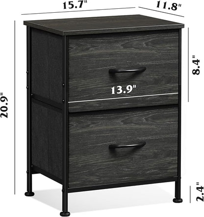 WLIVE Night Stand Set 2, Nightstand with 2 Fabric Drawers, Small Dresser for Bedroom, Bedside Table for Small Spaces, Dorm, Charcoal Black Wood Grain Print
