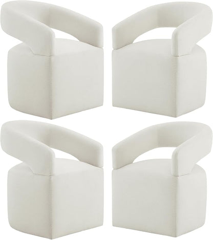 KISLOT Upholstered Dining Chairs Set of 4, Modern Rolling Dining Chairs with Hidden Casters, Arm Kitchen Chairs with Linen Look Fabric, Padded Barrel Chairs for Dining Room, Kitchen, Bedroom, Ivory