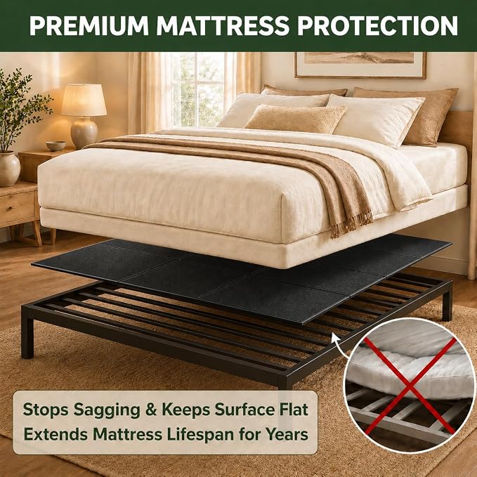 DFAN 60"×80" Bunkie Board Queen Size – Double Sided Non-Slip Breathable Bed Support, Anti-Sag Queen Bed Slats Support Under Mattress for Slatted Bed Frame Base, Metal Frames, Sofa Beds, Foldable Black