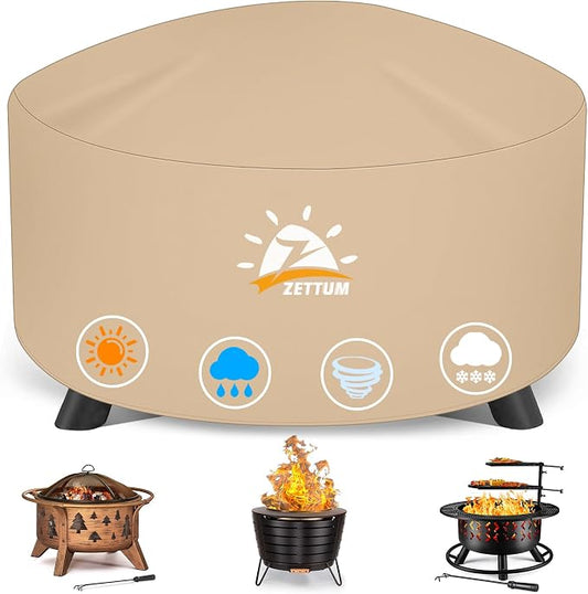 Zettum Fire Pit Cover Round 40 Inch - Outdoor Firepit Cover Waterproof & Heavy Duty, 600D Patio Fire Table Cover Gas Fire Pit Accessories Fade & Weather Resistant - 40 x 40 x 20 Inch