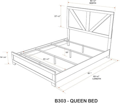 Kings Brand Furniture 3-Piece Queen Bedroom Set with 2 Nightstands | Antique natural finish, engineered wood, queen bed, 2 matching nightstands, traditional style, master or guest bedroom