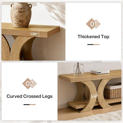 Tribesigns 70.87" Extra Long Entryway Bench, Farmhouse Entryway Bench with Shoe Storage, Wooden Seating with Curved Legs for Living Room, Bedroom, Hallway, Foyer, Easy Assembly