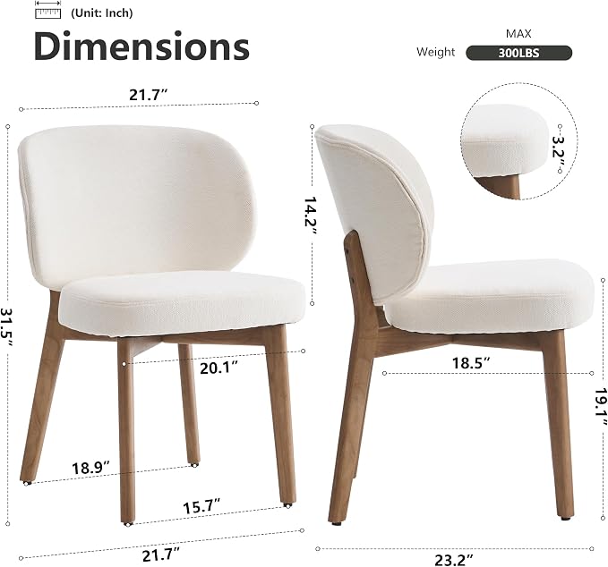 YOUNIKE Dining Chairs Set of 8 Modern Kitchen Dining Room Chairs Beige | Chenille Fabric Upholstered Armless Side Accent Chair with Back Wide Padded Seat Wooden Leg, Soft, Breathable, Comfortable