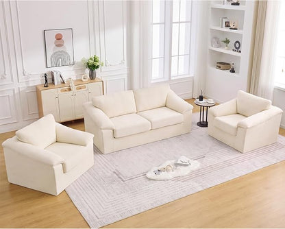Boneless Couch Sets, Modern Loveseat Sofa with 2 Accent Sofa Chairs, Floor Cloud Couch Sets with Extra Comfy Soft Deep Seats for Living Room, Apartment, No Assemby, Set of 3, Beige