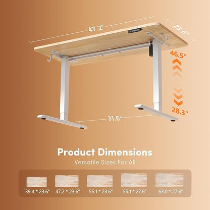 FEZIBO Standing Desk, 48 × 24 Inches Electric Height Adjustable, Sit and Stand Up, Computer Office Desk with Splice Board, White Frame/Maple TOP