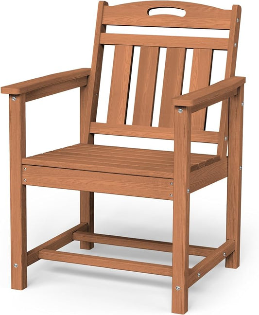 Outdoor Patio Dining, All-Weather HDPE Chair Fade-Resistant, and Low Maintenance for Backyard, Garden, or Patio, Teak