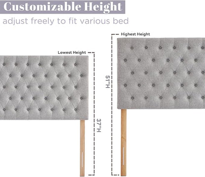 Upholstered Queen Headboard Only, Premium Linen Button Tufted Headboards, Adjustable Solid Wood Head Board, Padded Headboard with Solid Wood Legs in Bedroom (Grey)