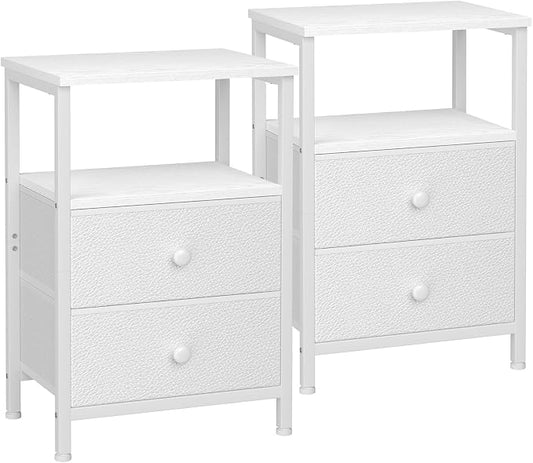 LOAKEKEL Nightstands Set of 2, Night Stand with 2 Fabric Drawers, Bed Side Table with Open Storage Shelf for Bedroom, Small End Tables Living Room, White, HETS002WP