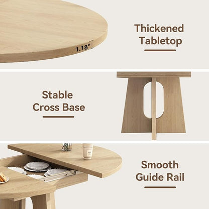 Epecoya 59-Inch Extendable Round Dining Table for Dining Room, 4-6 People Farmhouse Oval Wood Expandable Kitchen Dinner Table with Heavy Cross Pedestal for Living Room, Apartment, Light Oak