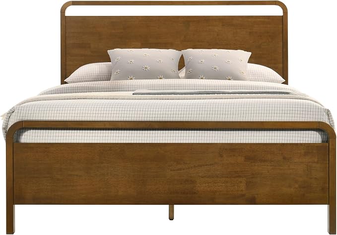 Roundhill Furniture Eldren Wood Bedroom Set, Queen Platform Bed with Two Nightstands in Walnut Finish