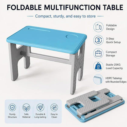 UNICOO Kids Folding Table, Toddler Activity Table for Study, Snack, Art Craft and Play, Portable Plastic Children's Table for Small Spaces, Home and Playroom