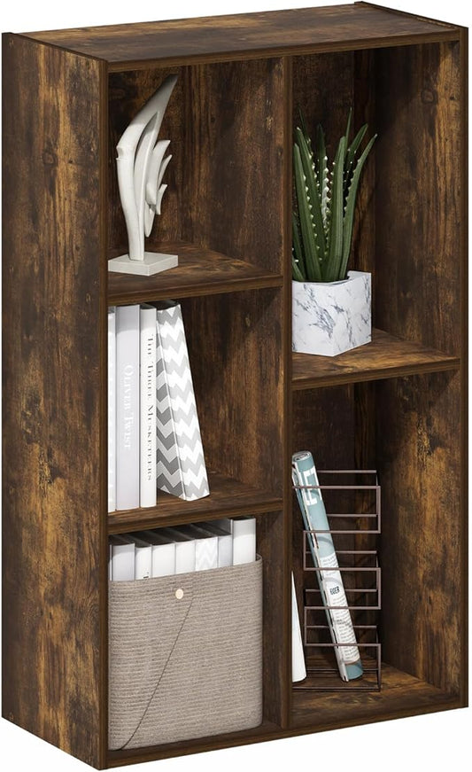 Furinno LUDER Book Shelf, 5-Cube Bookshelf, Reversible Bookcase, 9.4 x 19.5 x 31.5, Easy Assembly, for Living Room, Bedroom, Home Office, Amber Pine