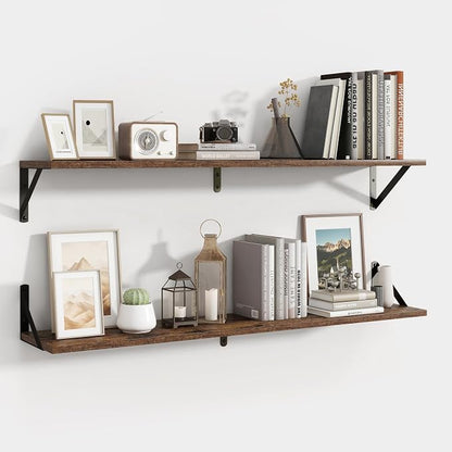Axeman 40 Inch Floating Shelves | 8 Inch Deep Brown Wall Shelves Set of 2 | 39.4" W x 8" D Rustic Brown Wood Shelves for Bathroom Kitchen Living Room