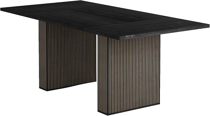 78 Inch Rectangular Dining Table for 6 to 10, Farmhouse Fluted Dining Kitchen Table, Modern Wood Long Dining Table for Kitchen Living Room, Black