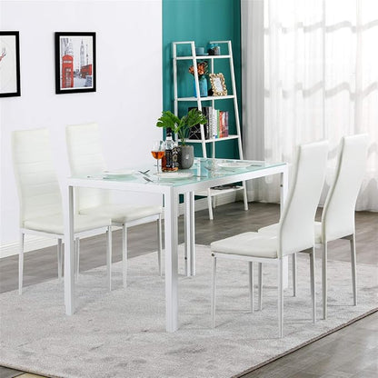 Karl home White Dining Chairs Set of 6, PU Leather & High Back | Kitchen chairs with padded seats & foot cap protection for dining kitchen living room,300lbs capacity,space-saving