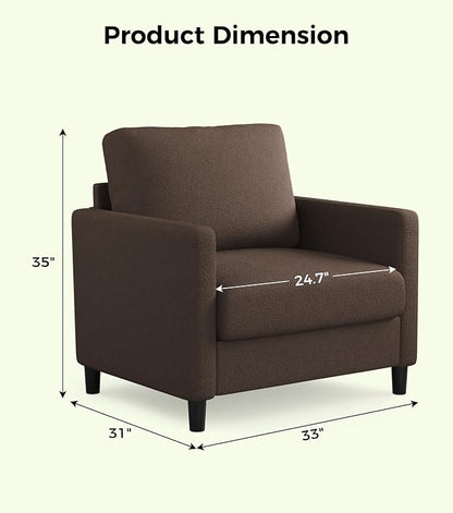 Welzona Sofa Accent Chair, 33" Reading Chair for Bedroom, Tool-Free Setup Living Room Accent Chairs, Comfy Arm Chairs Living Room, All-Wood Reading Nook, Brown