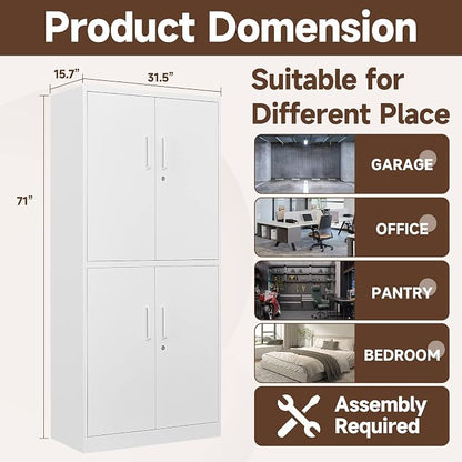 Metal Storage Cabinets with Locking Doors,71" Tall Garage Cabinet with 3 Adjustable Shelves, Lockable Steel Office Storage Caninet Tool Cabnet for Home Office,Garage, Pantry