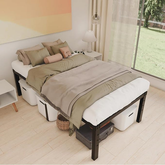 HOBINCHE 18 Inch Metal Twin Bed Frame No Box Spring Needed - Easy Assembly Heavy Duty Noise Free Narrow Bedframes - Single Black Basic Steel Slats Platform with Storage