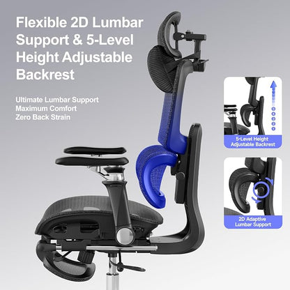 Office Chair with Footrest, Ergonomic Chair with 3D Headrest, Computer Chair with Adjustable Backrest & 6D Armrest, Gaming Chair with Adaptive Lumbar Support, Adjustable Seat Depth, Black