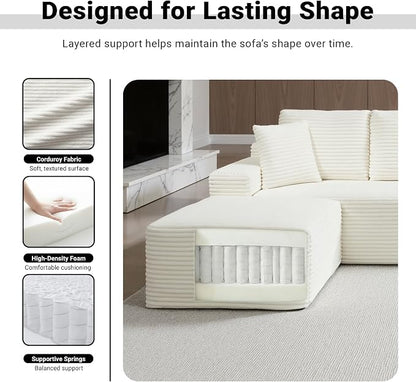 ivoros 150 Inch Modular Sectional Sofa Couch, Oversized Modern Cloud Couch for Living Room, U Shape Couches with 2 Ottomans, USB Ports and Cup Holders, Beige Corduroy Boneless Sofas,Sofa in a Box
