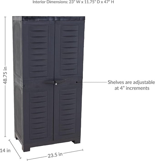 Sunnydaze 48" H Resin Garage Storage Cabinet - Garage Cabinet - Freestanding Utility Storage for Laundry Room, Office, Basement - Charcoal