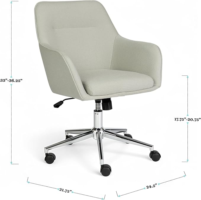 Martha Stewart Rayna Swivel Task Chair with Flared Arms for Home Office in Light Gray Fabric with Polished Nickel Frame