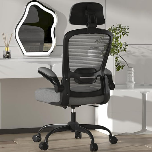 Mimoglad Office Chair, High Back Ergonomic Desk Chair with Adjustable Lumbar Support and Headrest, with flip-up Armrests for Guitar Playing, 5 Years Warranty (Modern, Dim Gray(Black Frame))