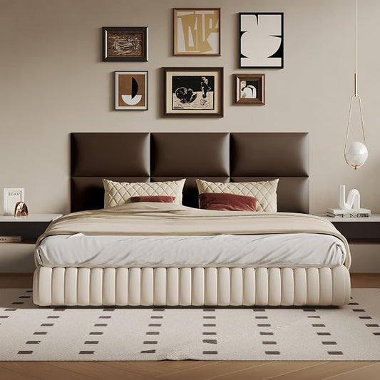 Upholstered Headboard Queen - Bed Backboard, Dark Brown Faux Leather Panels, 24 x 12 Inches Each, 6-Piece Set, Modern Headboard Queen Design, Easy to Assemble, Perfect for Beds