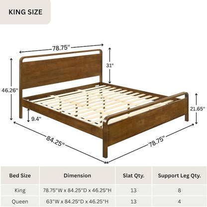 Roundhill Furniture Eldren Wood Bedroom Set, King Platform Bed with Two Nightstands in Walnut Finish