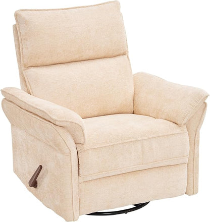 Rocking Chair Nursery with Adjustable Headrest,Manual Swivel Rocker Recliner Nursery Chair with Overstuffed Armrest,Glider Rocker Recliner for Living Room & Bedroom,Beige