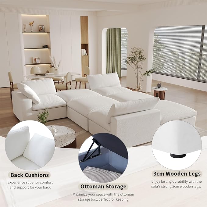 Cloud Modular Sectional Sofa,80.3" Down Filled Comfort Sofa Couch for Living Room,2 Seater+ 1Ottoman Couches for Livingroon Apartment,Sofa Cover Washable and Replaceable-White