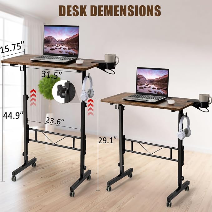 SIDUCAL Standing Desk Adjustable Height, Rustic Brown