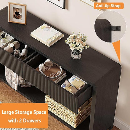 FATORRI Console Table for Entryway, 47.2 inch Modern Sofa Table with 2 Drawers for Living Room, Wood Hallway Tables and Couch Tables Behind Sofa, Black