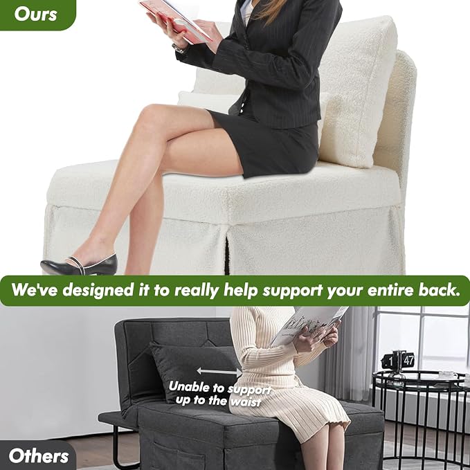ZZW Sleeper Chair Bed Upgrade 4-in-1 to 5-in-1 Convertible Multi-fuction Sofa Chair w/Adjustable Backrest Assembly-Free Linen Folding Sofa Ottoman Bed for Living Room Apartment (Wool White)