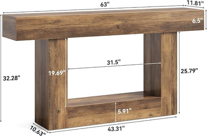 LITTLE TREE 63 Inches Long Console Table, 2-Tier Farmhouse Sofa Table Behind Couch, Large Narrow Entryway Table for Living Room, Wooden Hallway Foyer Table with Heavy Duty Base, Rustic Brown