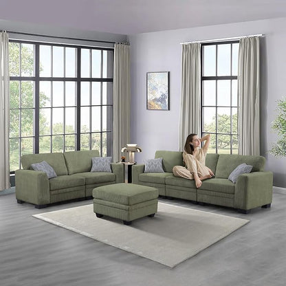 Legend Vansen Oversized Modular Sectional Sofa,6 Seat U Shaped Couch with Ottoman,Corduroy Sofa with Deep Seat,Convertible Large Sectional Couches for Living Room (Olive, L2+3)