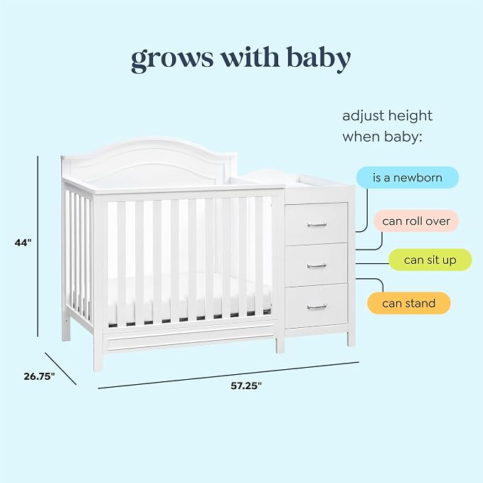 Davinci Charlie 4-in-1 Convertible Mini Crib and Changer Combo in White, Greenguard Gold Certified