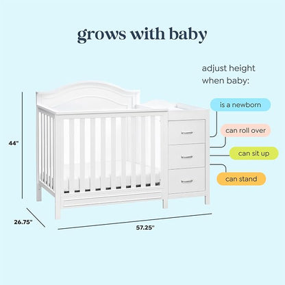 Davinci Charlie 4-in-1 Convertible Mini Crib and Changer Combo in White, Greenguard Gold Certified