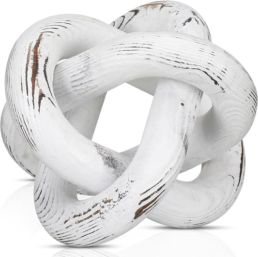 Yalikop 3 Link Wood Knot Decor Rustic Home Décor Accents Hand Carved Coffee Table Decoration, Boho Chain Link Decoration, Modern Shelf, Rustic Objects for Home Living Room Bedroom(Retro White)