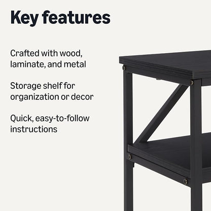 Amazon Basics Rectangular Console Table with Storage Shelf, Steel Frame, 39x31x11.8 in, Black